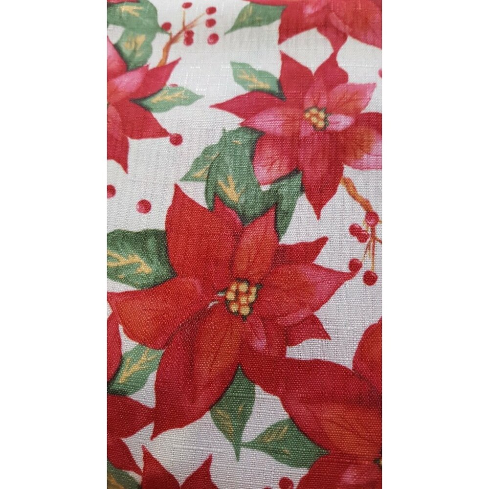 Fabric Tablecloth Red White Christmas Poinsettia Oblong 60x102 Holiday - Picture 3 of 5